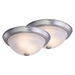 Twin Pack 13 in. W Brushed Nickel Flush Mount Ceiling Light Fixture White Glass