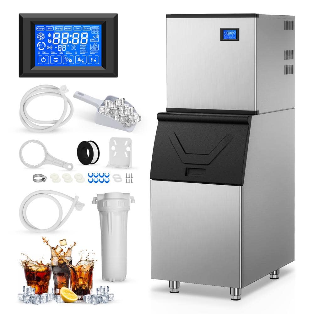 Velivi Commercial Ice Maker 500 lb./24 H Freestanding Ice Maker Machine with 350 lb. Storage, Stainless Steel, Silver