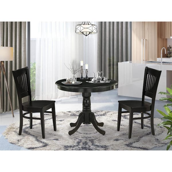 East West Furniture 3-Piece Black Finish Solid Wood Top - Dining Room Set - Seats 4