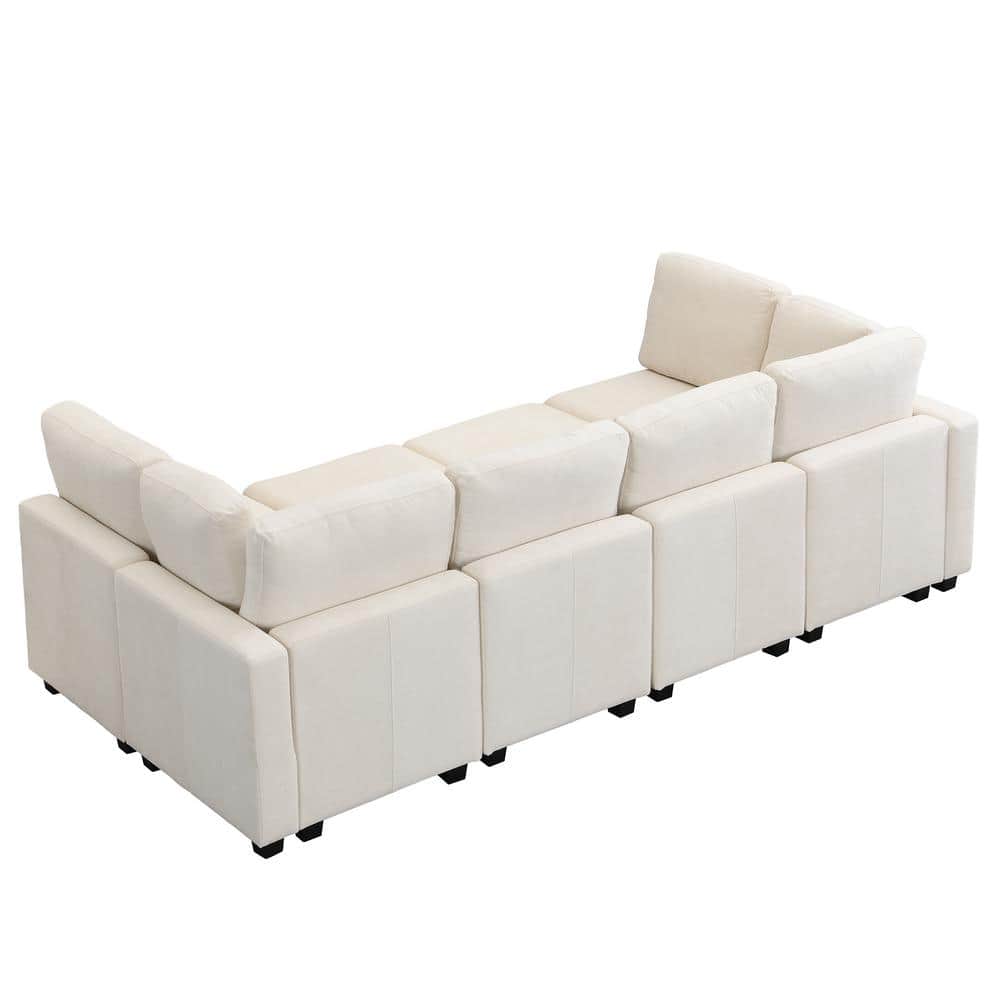 103" Beige Chenille Fabric Sectional Sofa with Ottoman