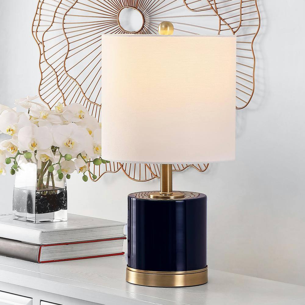 Jayce Navy Blue Glass Table Lamp Set with White Shades