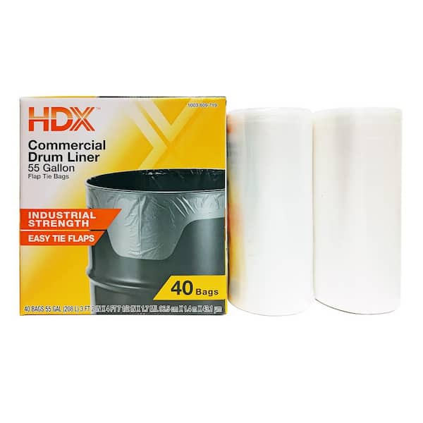 HDX Commercial Clear Heavy-duty Flap Tie Drum Liner Trash Bags 55 Gallon 40  Ct for sale online