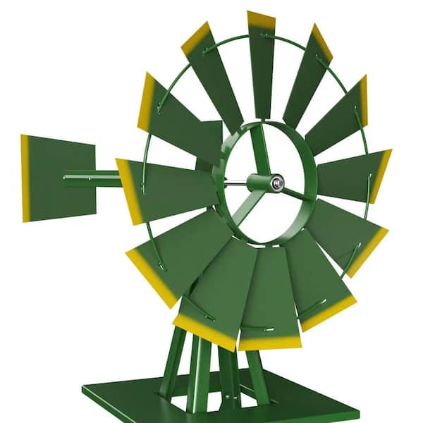 8 ft. Metal Ornamental Windmill Wind Wheel, Weather-Resistant Outdoor Garden Decor, Green