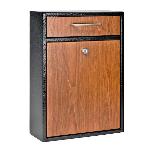 Mail Boss Olympus Wood Grain Locking Wall Mount Drop Box with High Security Reinforced Patented Locking System