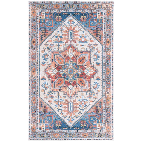 SAFAVIEH Arizona Rust/Navy 4 ft. x 6 ft. Geometric Medallion Machine Washable Area Rug
