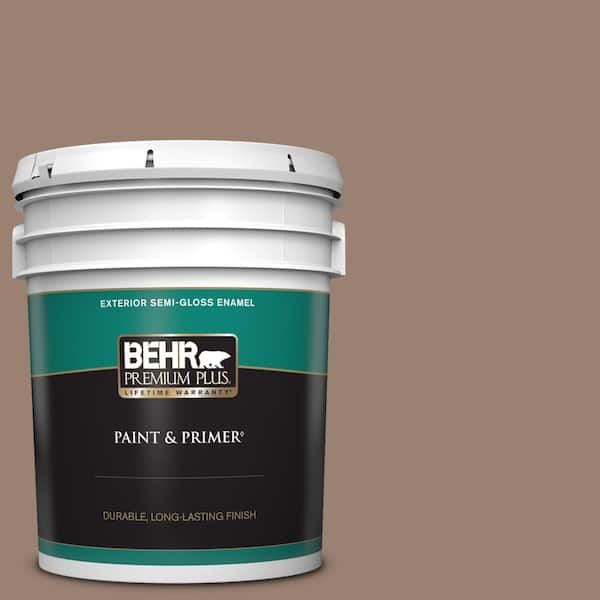 BEHR PREMIUM PLUS 5 gal. #N190-5 Frontier Brown Semi-Gloss Enamel Exterior Paint & Primer