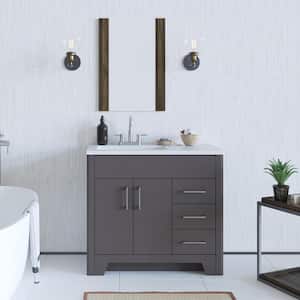 Branine 36 in. W x 19 in. D x 33 in. H Single Sink Freestanding Bath Vanity in Cement with White Cultured Marble Top