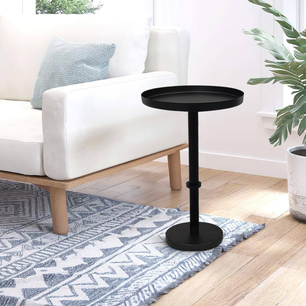 THE URBAN PORT Ara 12 in. Matte Black Round Metal Side End Table with ...