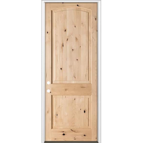 32 in. x 96 in. Rustic Knotty Alder 2-Panel Arch Top Right-Hand/Inswing Unfinished Wood Prehung Front Door