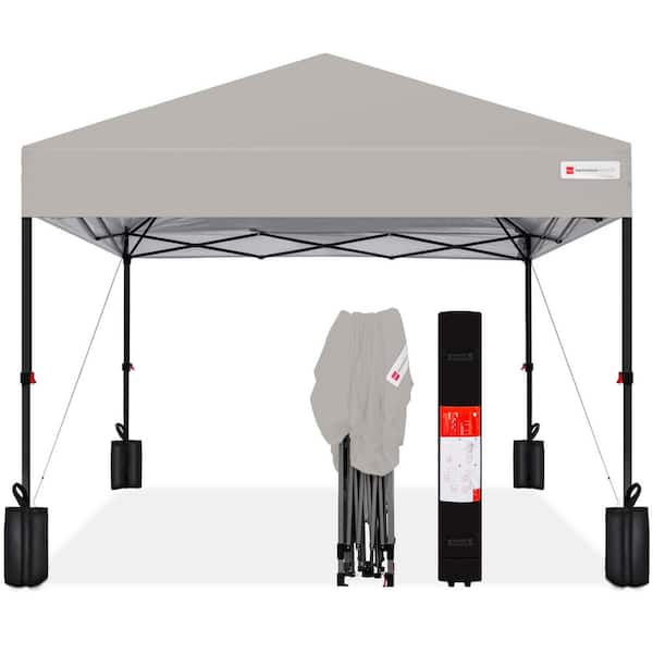 Best Choice Products 8 ft. X 8 ft. Light Gray Pop Up Canopy with 1-Button Setup, Wheeled Case, 4-Weight Bags