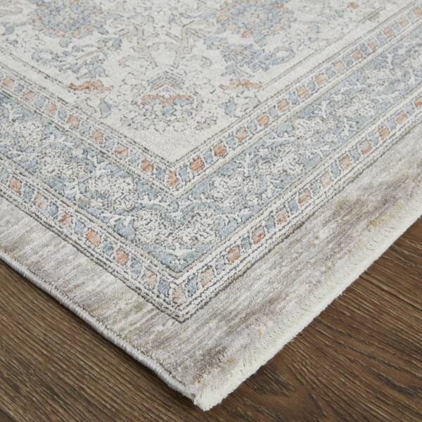 2 ft. x 10 ft. Silver, Taupe, Blue Oriental Runner Rug