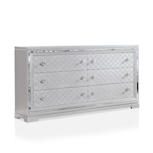Casilla 6-Drawer Silver Dresser 37.5 in. H x 62 in. W x 18.25 in. D