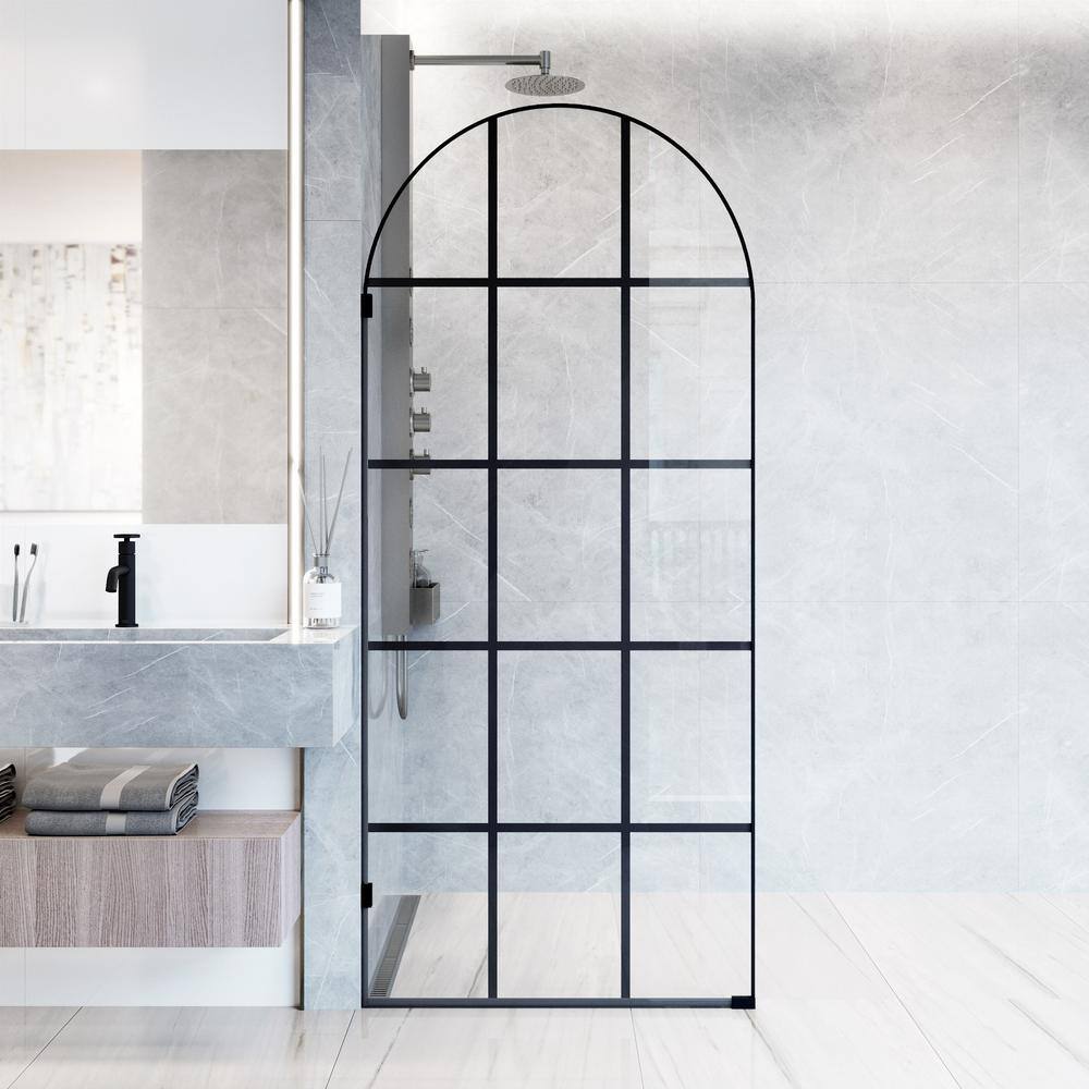 Arden Matte Black 34" x 78" Framed Shower Screen with Clear Glass