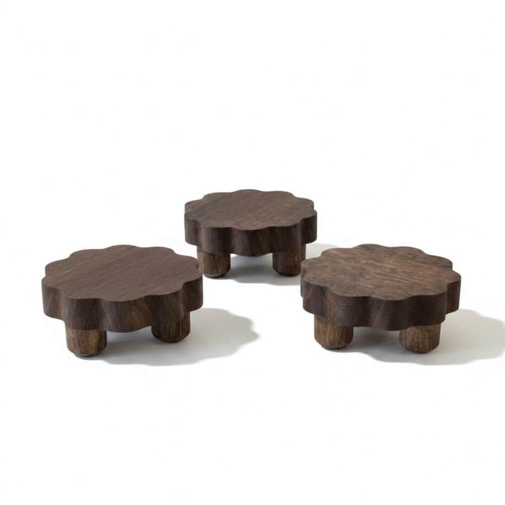 "3 Pack 4"" Mini Dark Brown Scalloped Wood Risers + 3‑Tier Black Bamboo Plant Stand" price history on PriceWatchPro