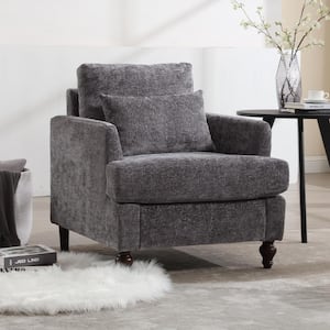 Modern Oversized Gray Chenille Wood Frame Upholstered Accent Armchair