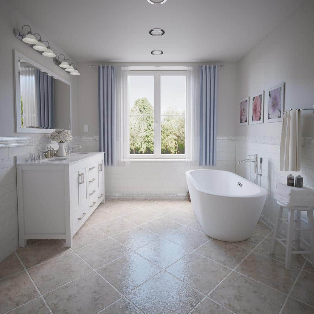 White Acrylic Freestanding Soaking Bathtub with Chrome Faucet