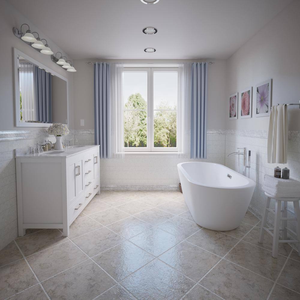 White Freestanding Double Vanity with Brushed Chrome Trim