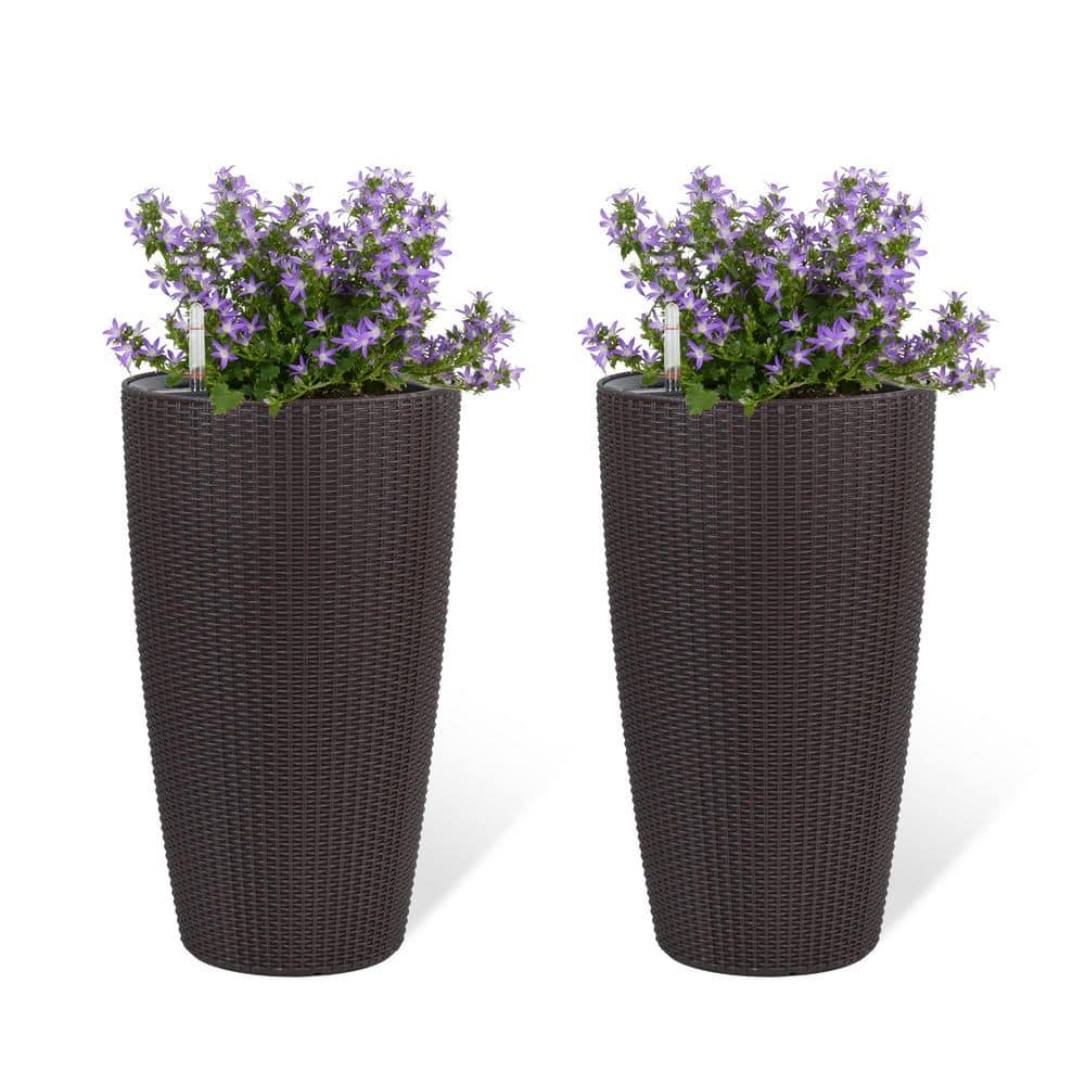 2-Pack Large 22 in. H Brown Faux Rattan Tall Planters, Self-Watering Plant Pots with Water Level Monitor Inner Bucket price history on PriceWatchPro