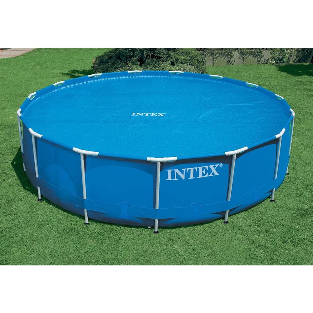 Intex 16 ft. Round Blue Above Ground Pool Solar Swimming Cover with Carry Bag 28014E - The Home