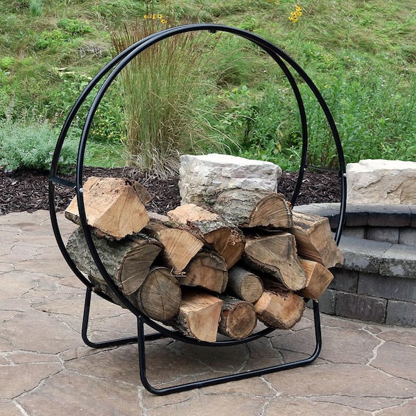 Sunnydaze 40 in. Black Steel Firewood Storage Log Hoop Rack