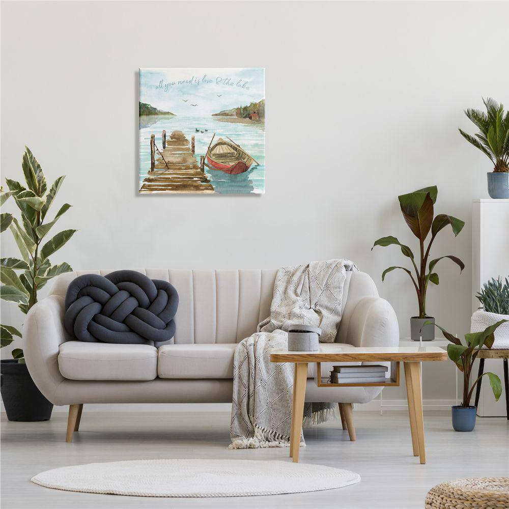 Love and The Lake Sentiment Boat Dock Landscape Wrapped Canvas