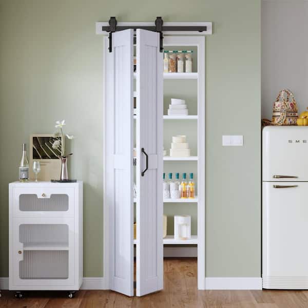 30 in. x 84 in. Solid Core White Finished MDF Wood Bi-Fold Door with Hardware Kit