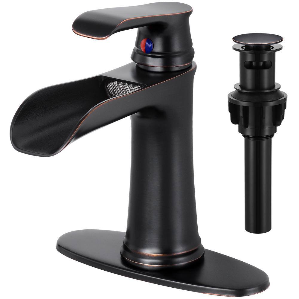 Single Handle Single Hole Waterfall Bathroom Faucet with Deckplate Included