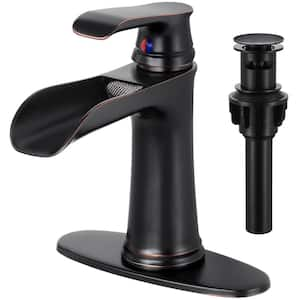 Single Handle Single Hole Waterfall Bathroom Faucet with Deckplate Included in Oil Rubbed Bronze