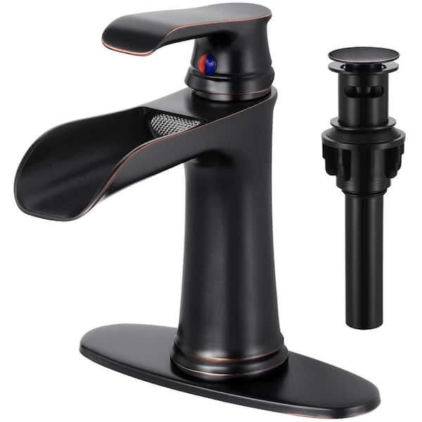 AKLFGN Single Handle Single Hole Waterfall Bathroom Faucet with Deckplate Included in Oil Rubbed Bronze