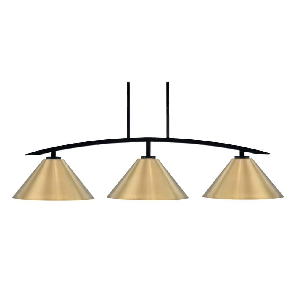 Siena 46 in. 3-Light Matte Black Chandelier with 14 in. New Age Brass Cone 