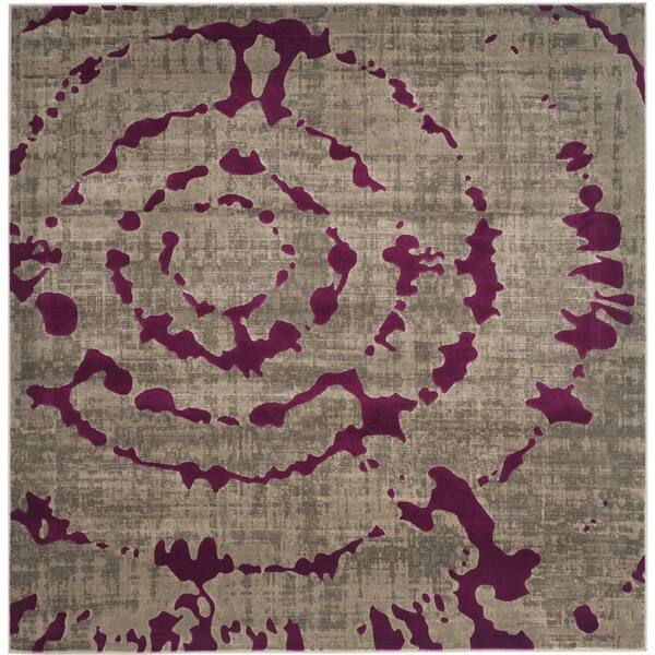 SAFAVIEH Porcello Light Grey/Purple 7 ft. x 7 ft. Square Abstract Area Rug
