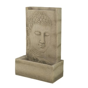 39 in. Tall Outdoor Sandstone Buddha Sculptural Fountains with Light