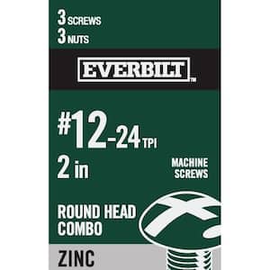 #12-24 x 2 in. Combo Round Head Zinc Plated Machine Screw (3-Pack)