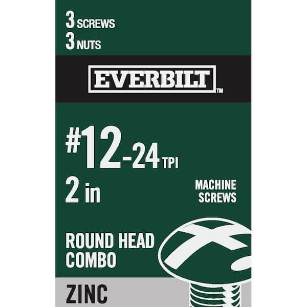 Everbilt #12-24 x 2 in. Zinc Plated Combo Round Head Machine Screw (3-Pack)