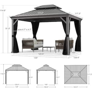 10 ft. x 12 ft. Light Gray Patio Outdoor Gazebo for Backyard Hardtop Galvanized Steel Frame with Upgrade Curtain