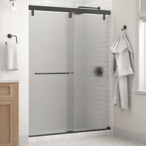 Delta Portman Mod 50-1/8 to 58-1/2 in. W in. x 71-1/2 in. Soft-Close Frameless Sliding Shower Door, Bronze, Rain Glass