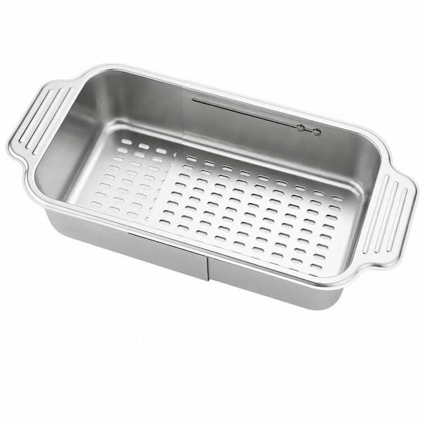 4 In 1 Collapsible Sink Colander for Kitchen, Food Grade 304 Stainless Steel Over the Strainer, Extend Drain Basket