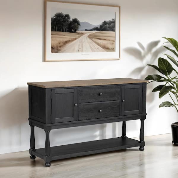 Furniture of America Windcrest Modern Farmhouse Black Wood 58 in. Buffet Sideboard with 2-Drawers and Shelving