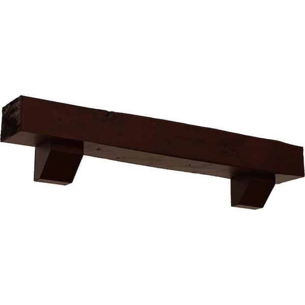 Ekena Millwork 8 in. x 8 in. x 6 ft. Knotty Pine Faux Wood Fireplace Mantel Kit with Ashford Corbels, Natural Pecan