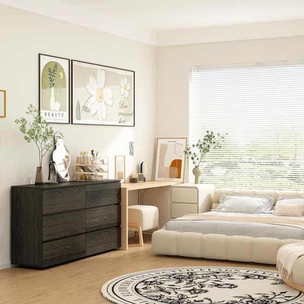 h&m brown dress ruched River 6-Drawer Solid Wood Walnut Dresser | Elegant Rounded Bedroom  Furniture | Haus Modern main image 1