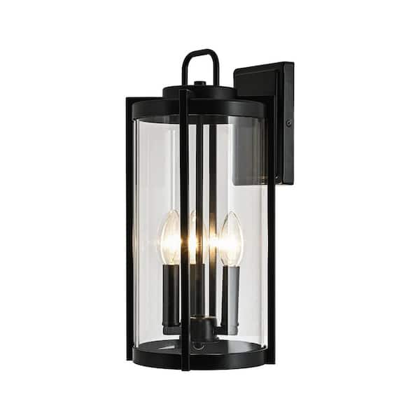Edvivi 16.5 in. 3-Light Matte Black Hardwired Large Outdoor Wall