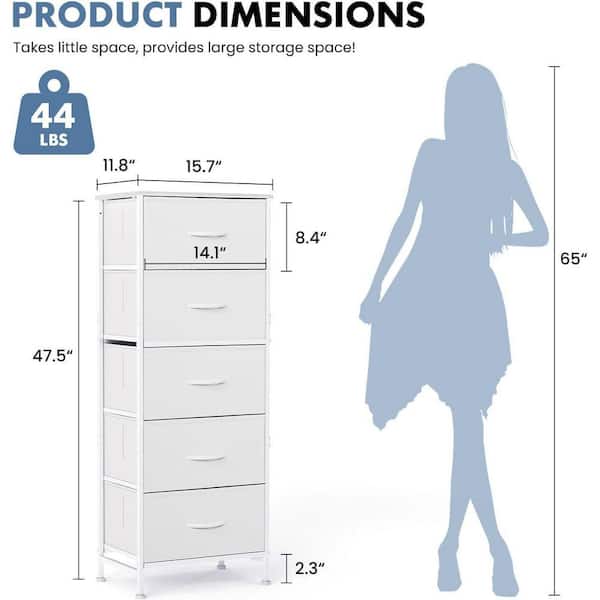 WONDER COMFORT Classical White 5 Drawer 11.8 in. Wide Chest of