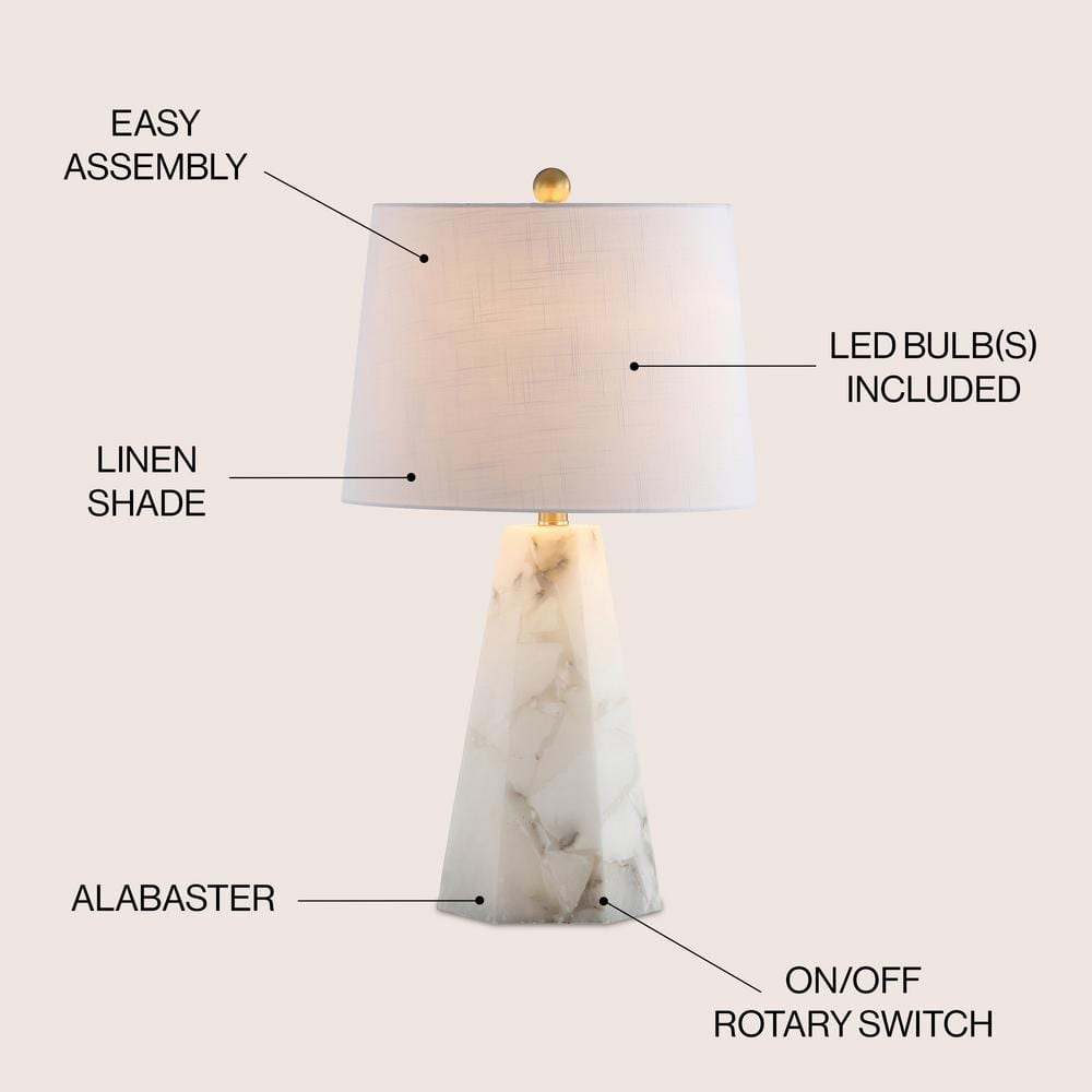 Xio 25.5" White Alabaster LED Table Lamp with Brass Accents