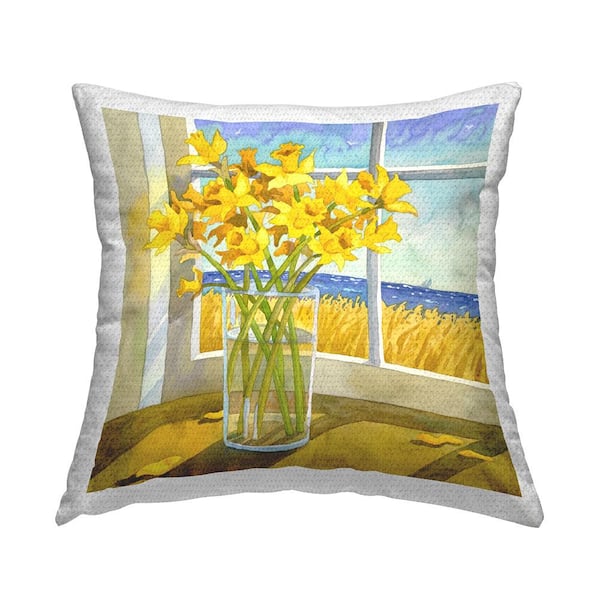 Stupell Industries Daffodils in Coastal Window Yellow Square Outdoor Throw Pillow