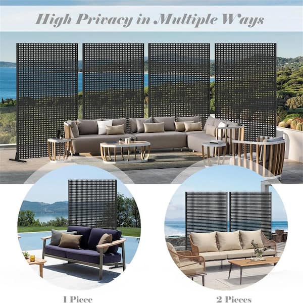 Sudzendf Black Mesh Shape Metal Privacy Screens and Panels with Free Standing, for Balcony Patio Garden, Room Divider