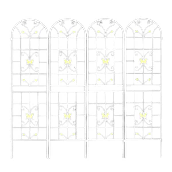 maocao hoom 4 Pack Metal Garden Trellis 86.7 in. x 19.7 in. Rustproof Trellis for Climbing Plants Outdoor Flower Support Cream White