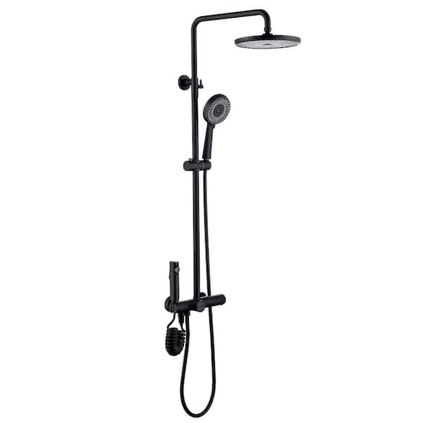 AIMADI Single Handle 5-Spray Wall Mount Shower Faucet 1.6 GPM with Ceramic Disc Valves Exposed Shower System in. Matte Black