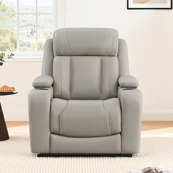Corin Grey Zero-Gravity Triple Motors Leather Recliner with Power Lumbar ,Power Headrest,Cup Holders,USB&Type-C Ports