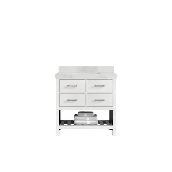 Willow Collections Parker 36 in. W x 22 in. D x 36 in. H Center Sink Bath Vanity in White with 2 in. Calacatta Nuvo Top