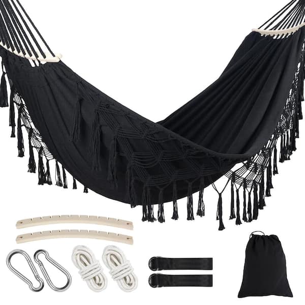550 lb Portable Hammock with Tassels and Accessories Black 1-Piece